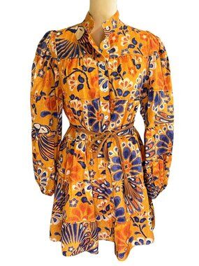 Farm Rio Pineapple Flowers Tiered Mini Dress Small